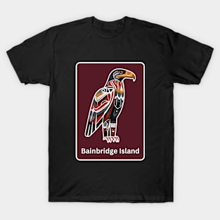 Bainbridge Island Native American Indian American Red Background Eagle Hawk Haida T-Shirt